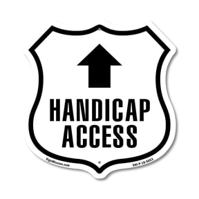 Handicap Access Up 12 inch X 12 inch Shield-Shaped Rust-Free Aluminum Metal Sign Weather Resistant Made in the USA