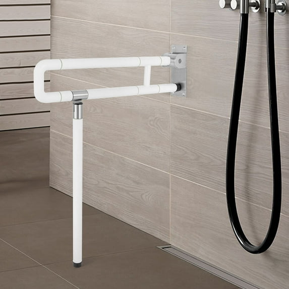 Handicap Grab Bars, Grab Bars for Bathroom, Foldable Stainless Toilet Grab Bar with Textured Grip, 23.6 Inch Medical Flip-Up Toilet Safety Rails with Leg for Elderly Pregnant Women Disabled