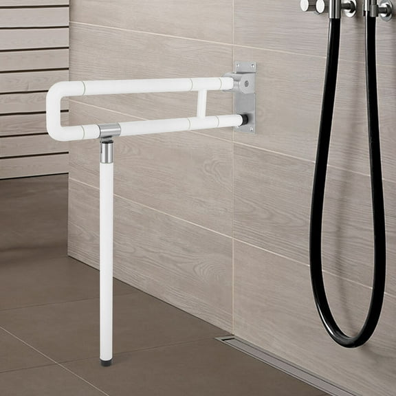 Handicap Grab Bars, Grab Bars for Bathroom, Foldable Stainless Toilet Grab Bar with Textured Grip, 23.6 Inch Medical Flip-Up Toilet Safety Rails with Leg for Elderly Pregnant Women Disabled