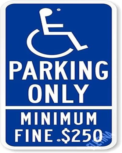 Handicap Parking Only - Minimum Fine $250 Metal Sign for Outdoor ...