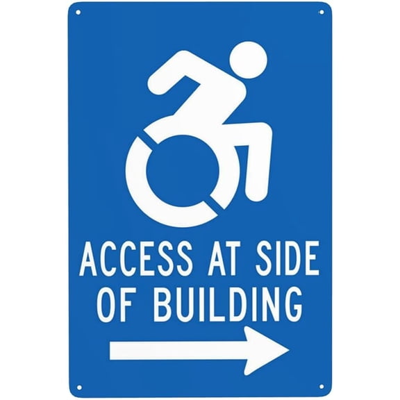 Handicap Parking Sign Access At Side Of Building Accessible Symbol And Right Arrow Metal Warning Signs Cautions Security Tin Safety for Street Business Wall Decor 8x12 Inch