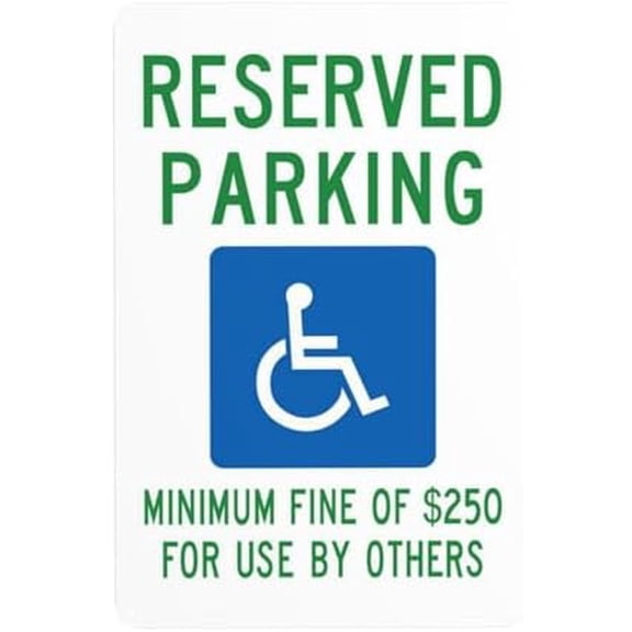 Handicap Parking Sign, Reserved Parking Minimum Fine of $250 For Use By Others Metal Warning Signs, Cautions Tin Sign, Signs for Street Business Wall Decor 8 x 12 Inch