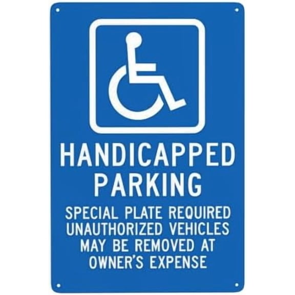 Handicap Parking Sign, Special Plate Required Unauthorized Vehicles May Be Removed Metal Warning Signs, Cautions Tin Sign, Signs for Street Business Wall Decor 8 x 12 Inch