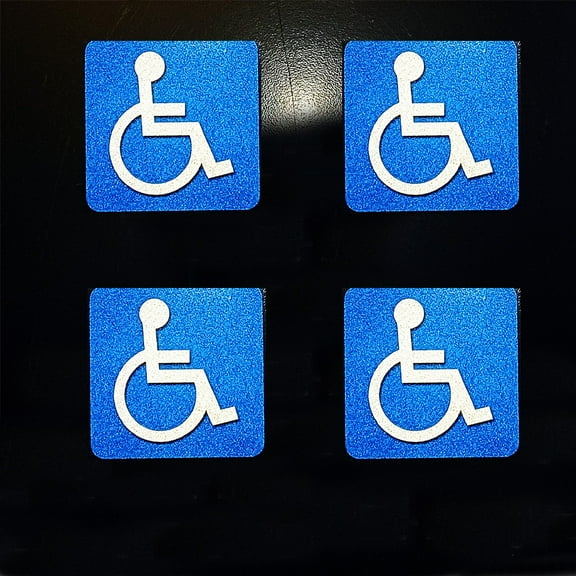 Handicap Stickers 4 Pack, Highly Reflective Handicap Vinyl Decals, Disabled Wheelchair Sign 5x5 Inches, Weather Resistant, Long Lasting, Waterproof Made in USA