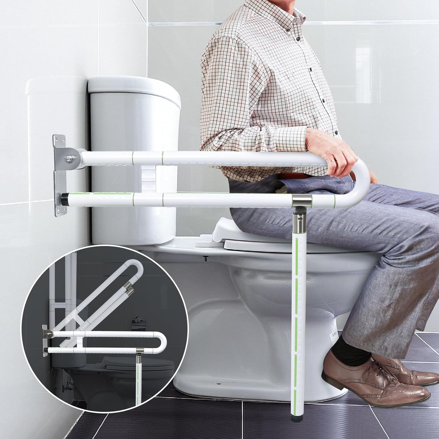 Handicap Toilet Grab Bars - 29.5 Inch Foldable Toilet Safety Rails Stainless Steel Bathroom Flip-Up Handicap Rails Anti Slip Shower Handrail for Elderly Pregnant Seniors Disabled Injury