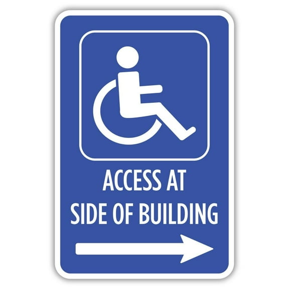 Handicapped Access at Side of Building Metal Sign Size: 8 x 12 Inch