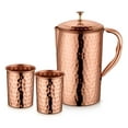 Handicraft Hammered Copper Jug Pitcher 1.5 Litre & 2 Glass , Storage