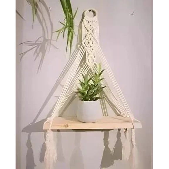 Handicraft Macrame Wall Hanging Shelf Macrame Cotton Floating Shelf Boho Plant Hanger