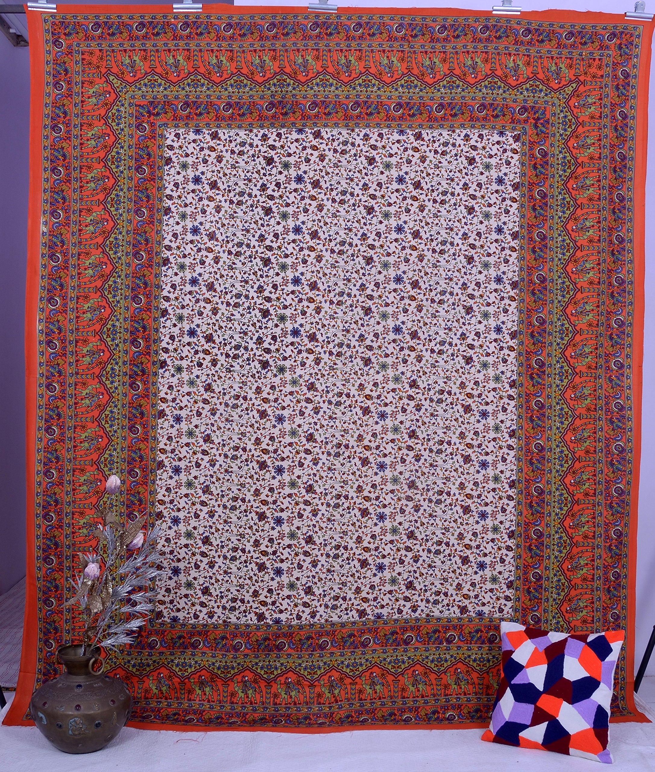 HandicraftPalace Orange Floral Printed Tapestry Home Wall Decorative