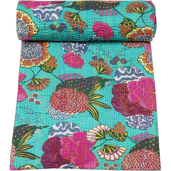 Desi Phoshak Rajasthani Quilt Handmade Bed Cover Cotton Bedsheet Home Decor Handicraft Kantha Coverlet Quilt