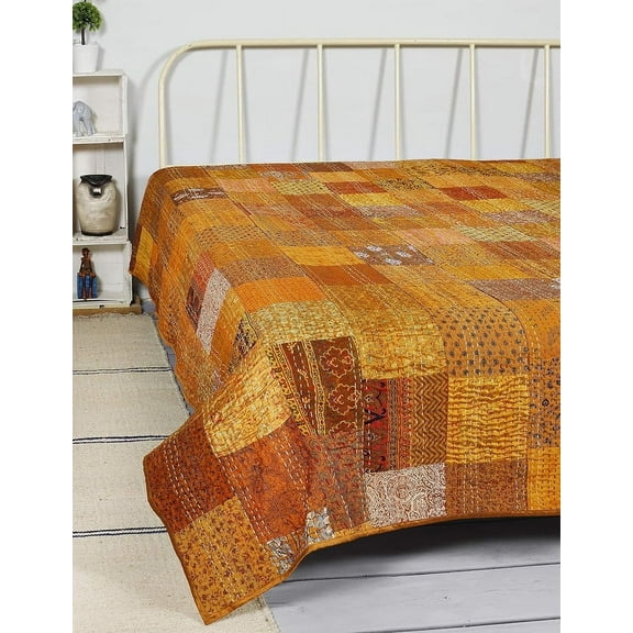 Handicraft Rajasthani Quilt Handmade Bed Cover Silk Bedsheet Home Decor Quilt