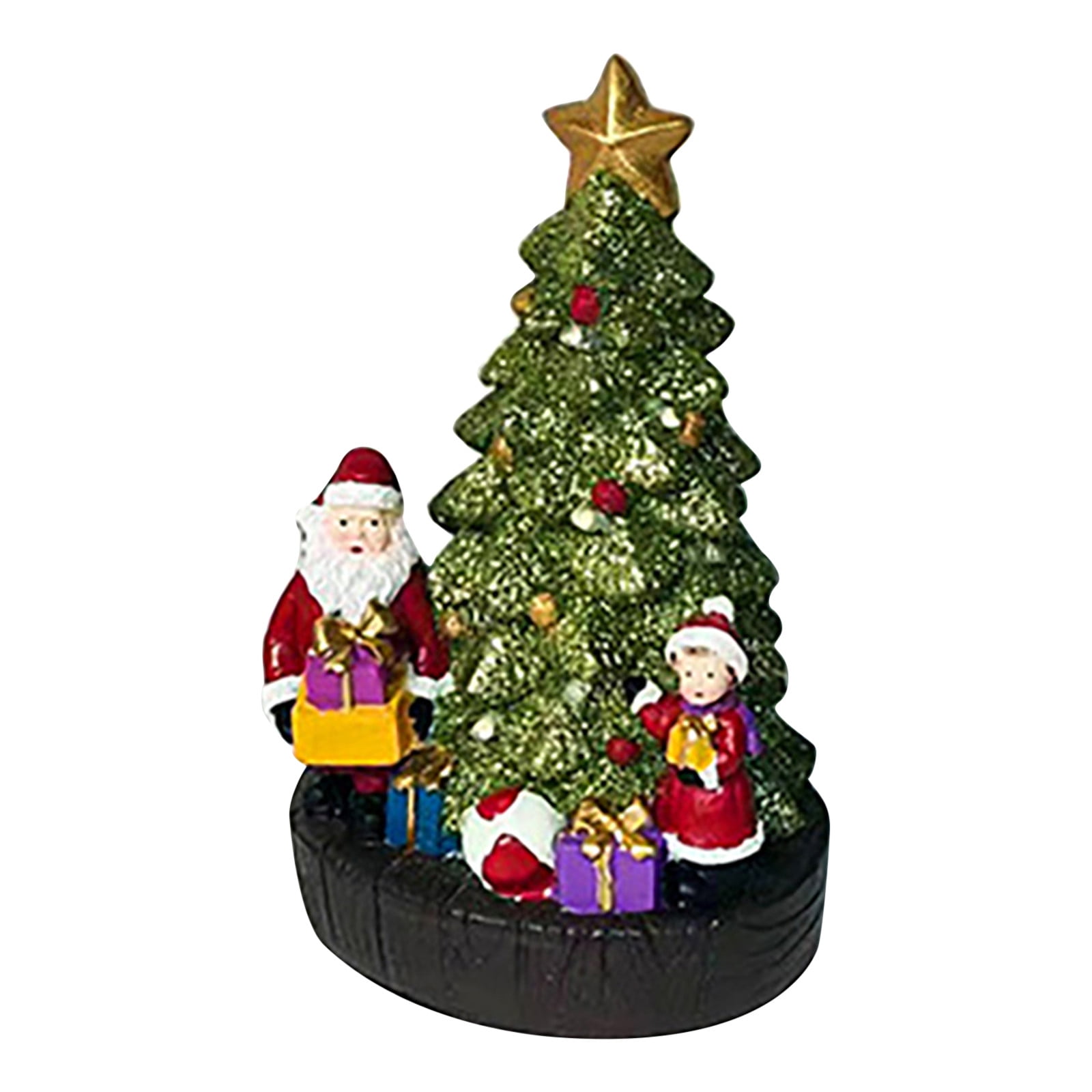 Handicraft Resin Sculpture With LED Lights, Christmas Tree With Santa