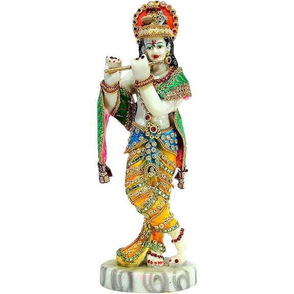 Handicrafts Hand-Carved 11" Kishan Idol Krishna Statue Sculpture Multicolor Showpiece Gift for Home & Office