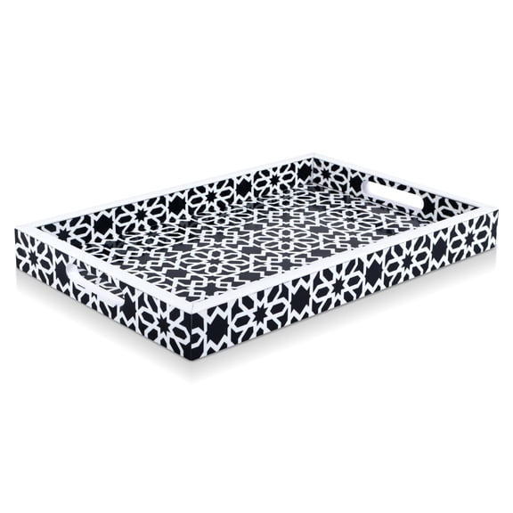 Handicrafts Home 17"x11" Ottoman Tray with Handles, Shiraz Pattern Rectangular Serving Tray, Resin Inlay Coffee Table Tray for Centerpiece, Vanity, Breakfast, Home Décor