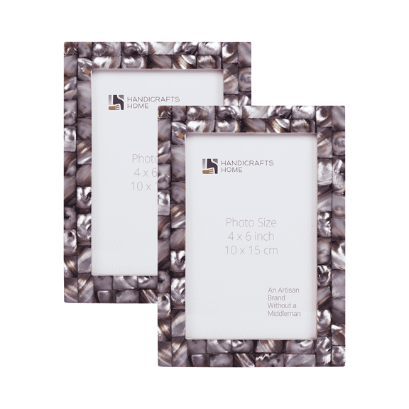 Handicrafts Home 4 by 6 Picture Frames Pack of 2 – Grey Mother of Pearl Photo Frame, Decorative Frames for Wall & Desk, Boho Chic & Vintage Inspired Home Decor, Unique Handmade Photo Display