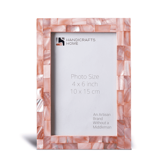 Handicrafts Home Mother of Pearl Picture Frame 4x6, Decorative Photo Frame for Tabletop or Wall, Handmade Shell Mosaic Frame, Modern Home Decor, Gift Picture Frame,Pink