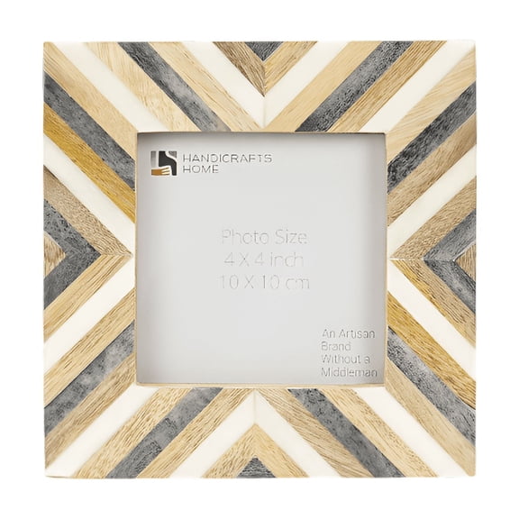 Handicrafts Home Hypno Daze 4x4 Picture Frame – Handmade Herringbone Picture Frame, Bone & Resin Inlay Wood Photo Frame for Wall Picture Frame or Tabletop Home Wall Décor