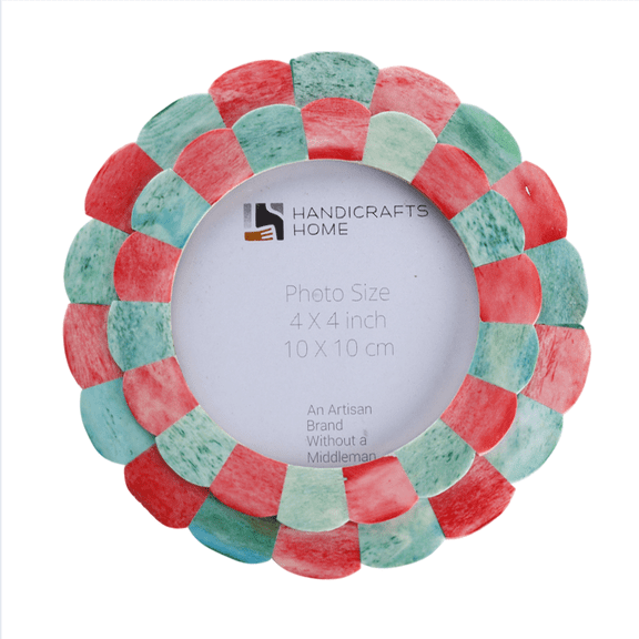 Handicrafts Home 4x4 Picture Frame Handmade Gift Modern Decorative Round Photo Frames - Red & Green