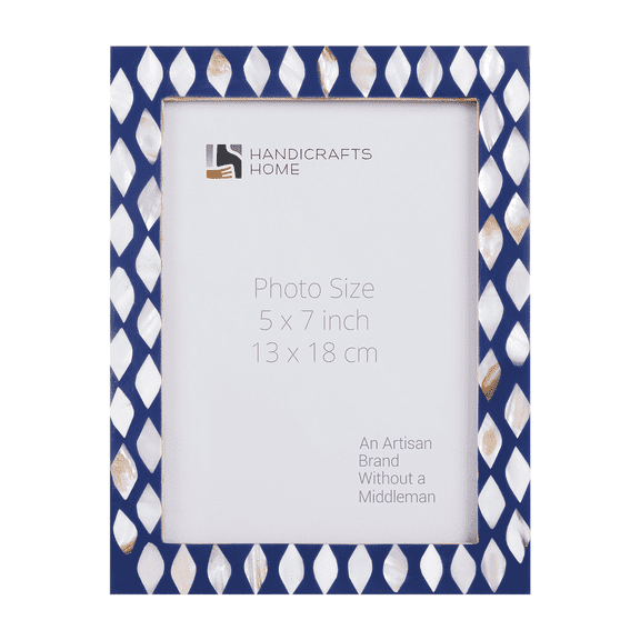 Handicrafts Home Blue Picture Frame, Handmade 5x7 Avant Drop Collection Mother of Pearl & Resin Inlay Photo Frame for Wall & Tabletop, Coastal Home Decor, Winter & Christmas Wall Decor, Shelf Styling