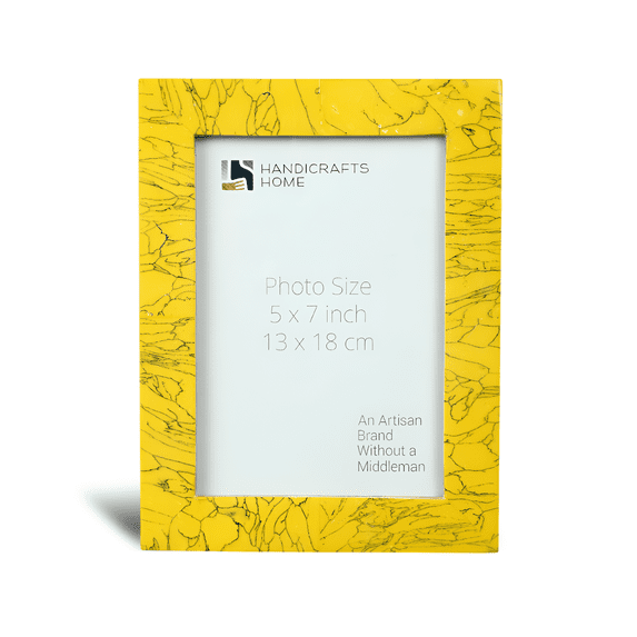 Handicrafts Home 5x7 Picture Frame, Cute Picture Frame with Mat, Ideal for Desk Decor, 5 by 7 Photo Frame, Small Frames for Living Room, farmhouse decor, Handmade Resin Inlay picture frames, Yellow