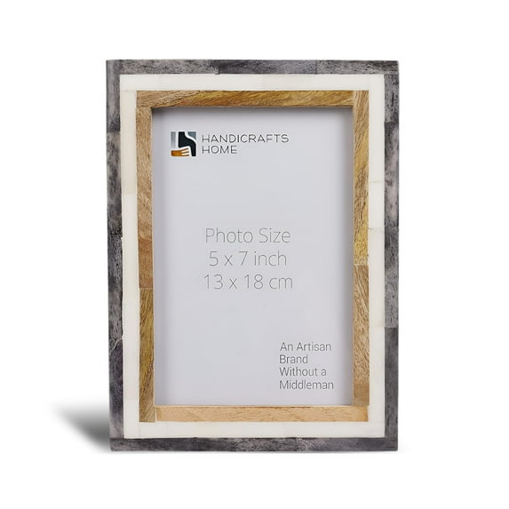 Handicrafts Home 5x7 Picture Frame, Wall & Tabletop Decor,Handmade Tile Pattern,Vintage & Elegant Bone Inlay Wooden Picture Frames for boho picture frames,small picture frame-White & Grey