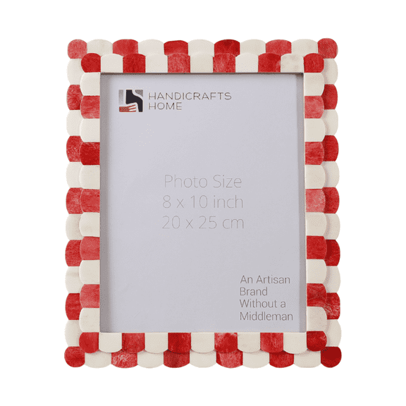 Handicrafts Home 8x10 Picture Frame, Red White Handmade Scallop pattern Bone inlay Photo Frame for Wall & Tabletop, Boho Vintage Home Decor, Gallery Wall & Desk Decor, Family Picture Frame Fall decor