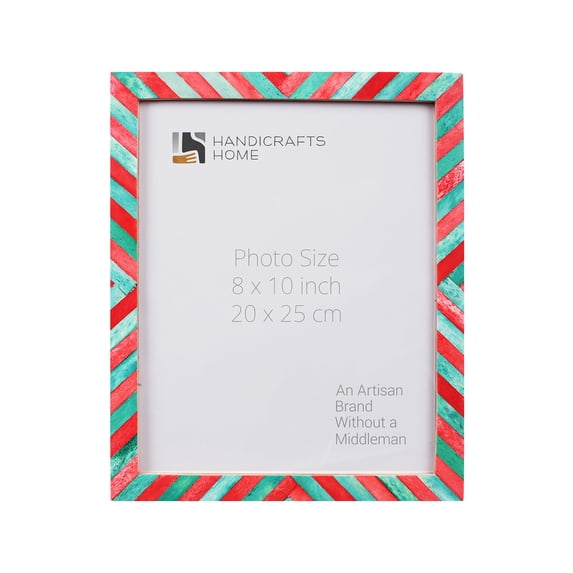 Handicrafts Home 8"x10" Chevron Photo Frame - Vintage Wall Décor, Green-Red