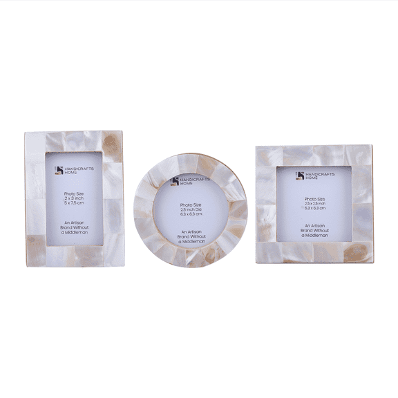 Handicrafts Home Baby Picture Frame for Newborn Girls and Boys Shower - Birthday Gifts Vintage Photo Frames Set of 3 Pieces (White-Pearl)