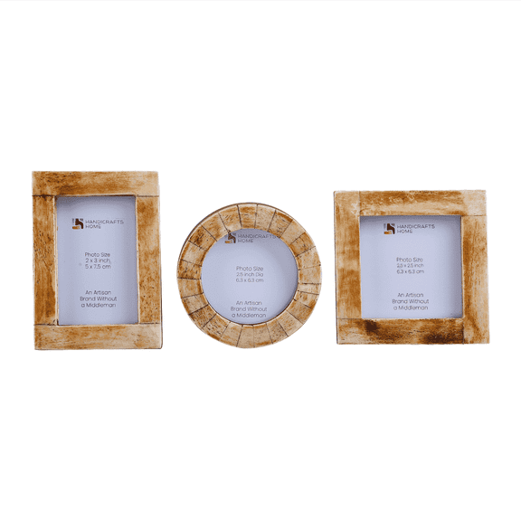 Handicrafts Home Vintage Mini Picture Frame Set of 3, Small Antique Decorative Photo Frames for Tabletop & Wall, Bone Inlay Mini Frames for Gallery Wall, Desk & Shelf Décor