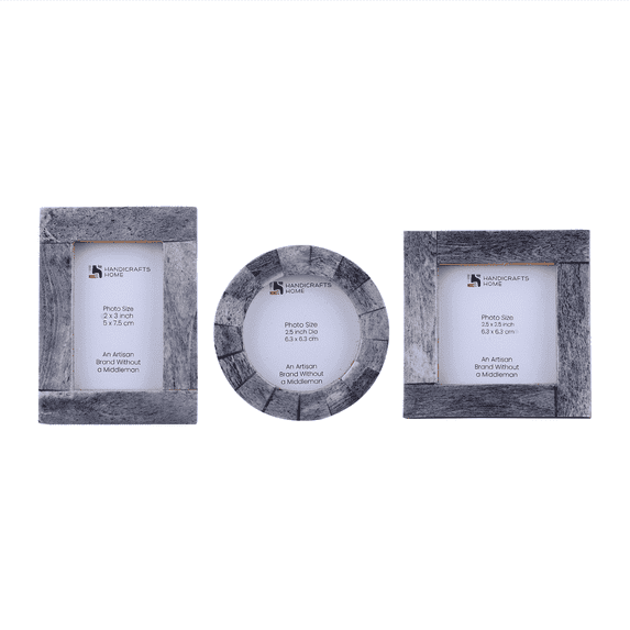 Handicrafts Home Grey Baby Picture Frames Set of 3, Handcrafted Bone Inlay Mini Photo Frames for Gender Neutral Nursery Decor & Baby Shower Gifts