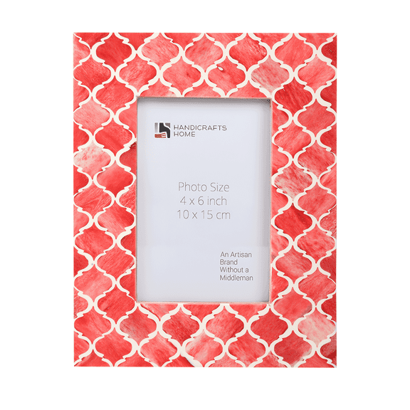 Handicrafts Home Handmade Decorative 4x6 Picture Frame | Unique Boho Chic Home Decor | Moroccan Art Inspired Red Photo Frame for Wall & Tabletop, Colorful Frames for Living Room, Office Decor & Gift