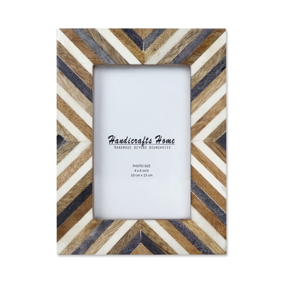 Handicrafts Home Hypno Daze 4x6 Picture Frame – Handmade Herringbone Picture Frame, Bone & Resin Inlay Wood Photo Frame for Wall Picture Frame or Tabletop Home Wall Décor