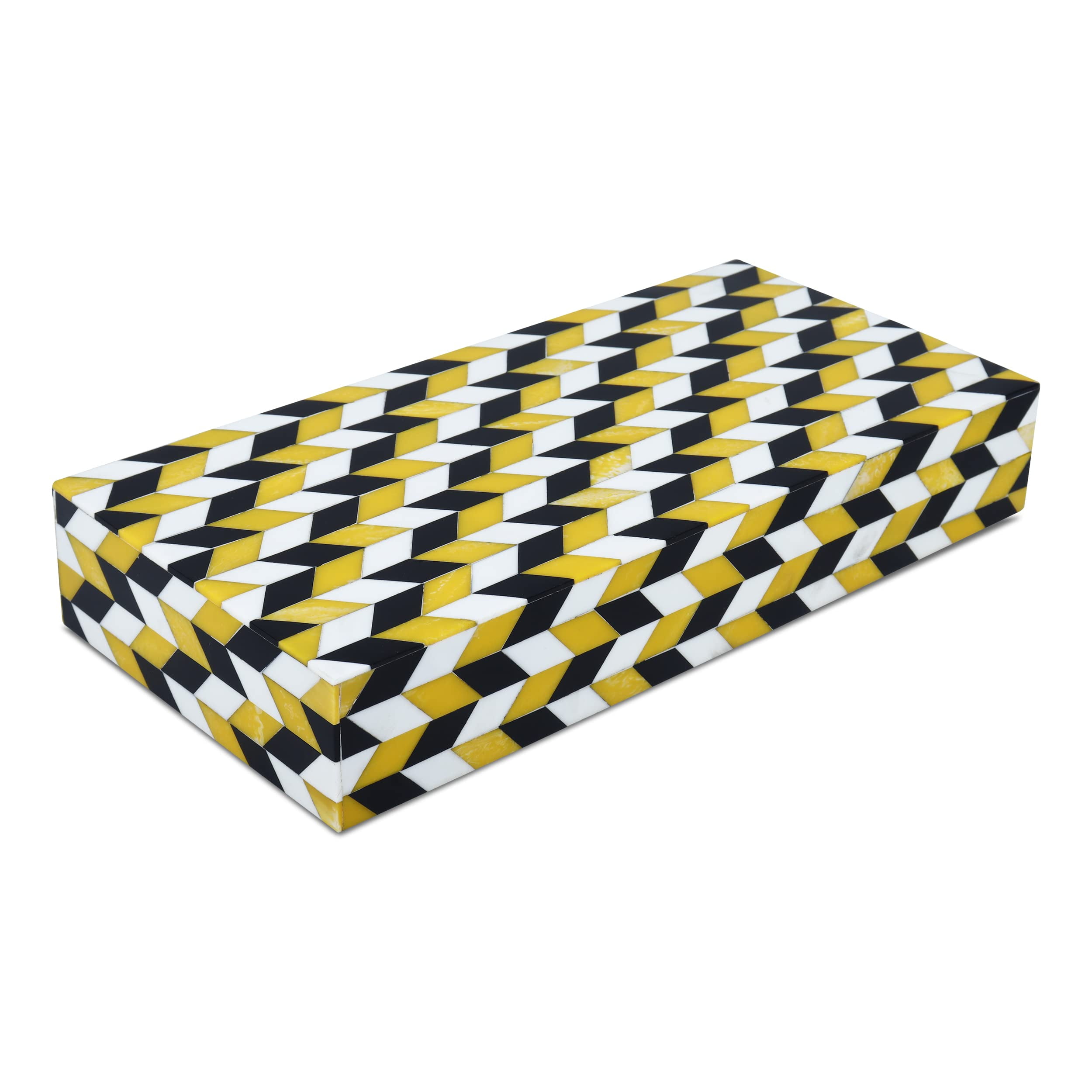 Handmade Multicolor Resin Inlay Wooden Lidded Box, 12x6x2