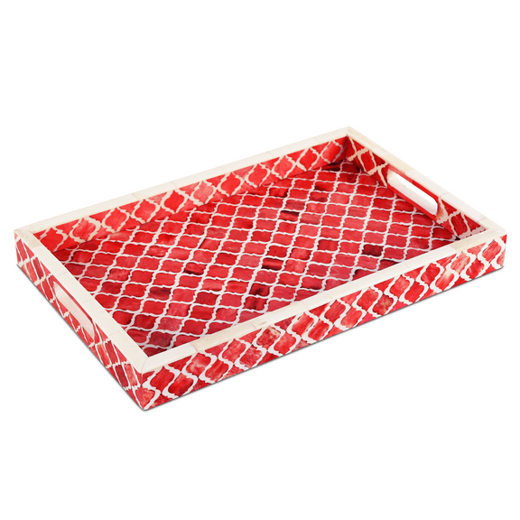 Handicrafts Home Decorative Coffee Table Tray for Framhouse Decor Bathroom Vanity Tray, 11"x17" Red White