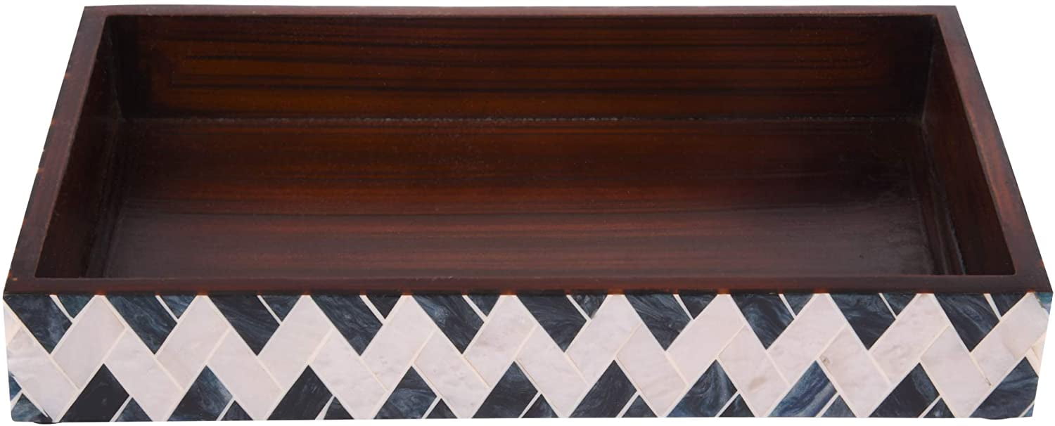 Black and White Resin Inlay Rectangular Towel Tray, 10x6 Inches