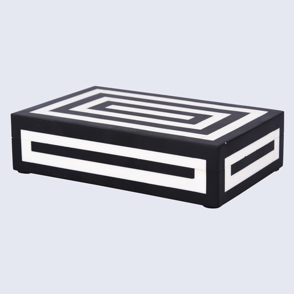 Handicrafts Home Decorative Storage Box with Lid - 8x5x2 Inch Concentric Black & White Resin Inlay Keepsake Box - Modern Jewelry Organizer & Memory Trinket Box for Home Decor