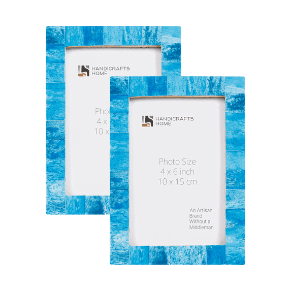 Handicrafts Home Decorative Photo Picture Frame 4" x 6" Turquoise - Handmade Gift - Pack of 2