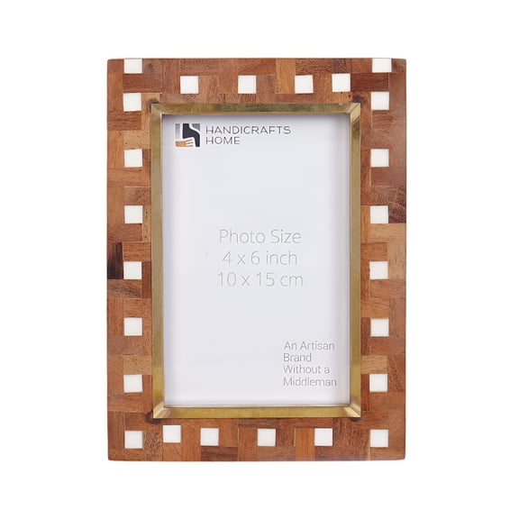 Handicrafts Home Halo Parquet 4x6 Wooden Picture Frame – Rustic Brown & White Handmade Photo Frame for Wall Hanging & Desk Display, Farmhouse Décor