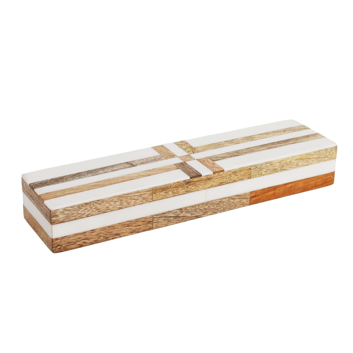 Handmade Brown and White Wood Resin Inlay Jewelry Box