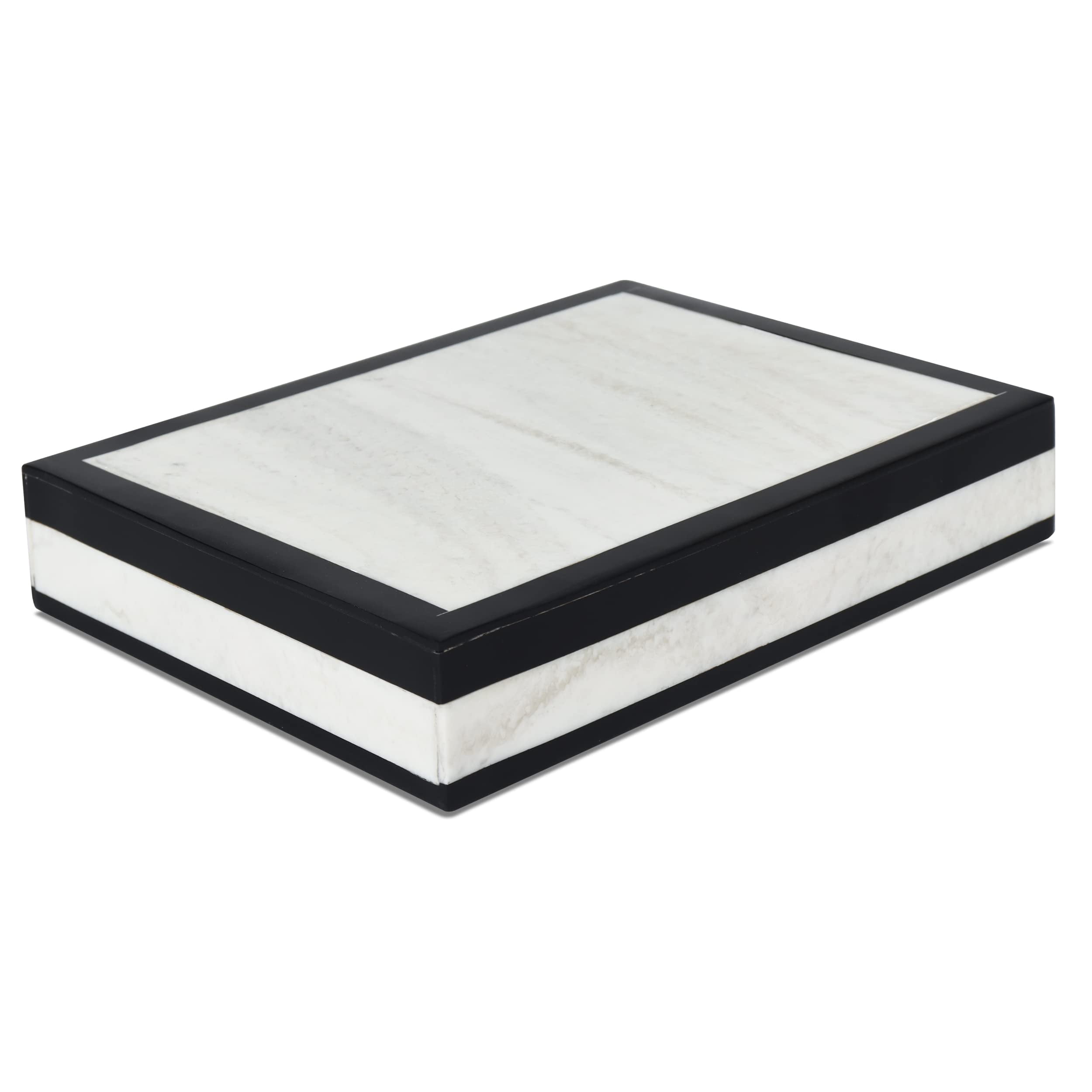 Black and White Resin Inlay Pine MDF Decorative Lidded Box, 8x6x1.5