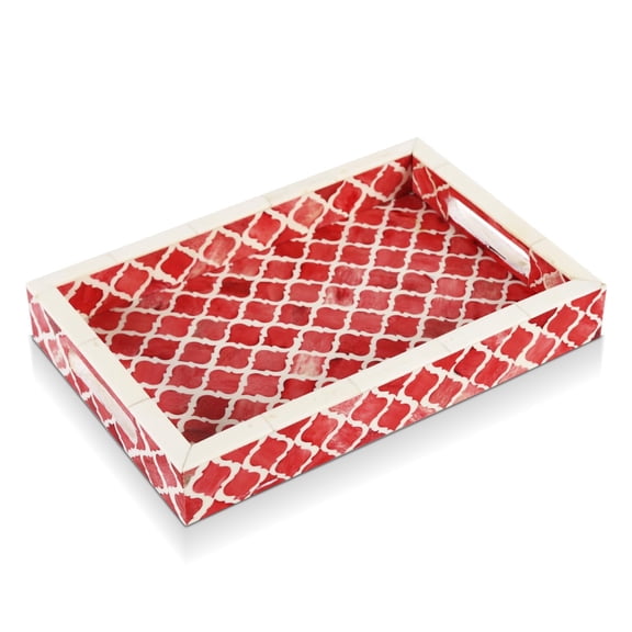 Handicrafts Home Decorative Serving Tray Modern Moorish Moroccan Handmade Red Resin Inlay 12" x 8" 1-Count