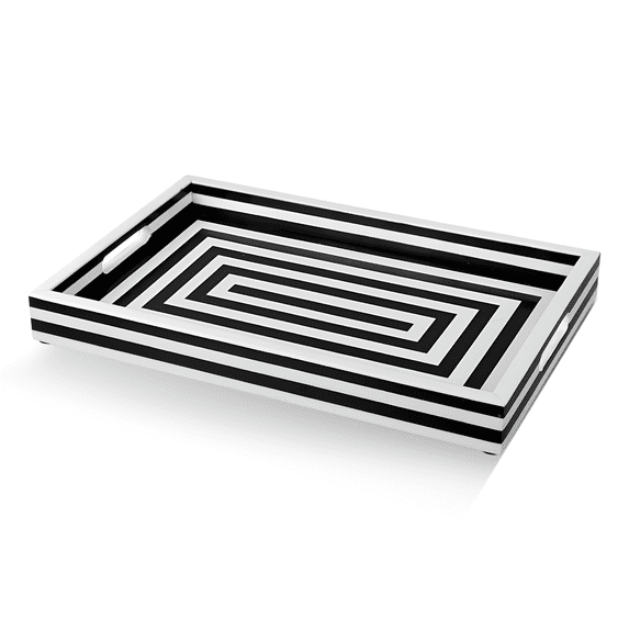 Handicrafts Home Handmade Wooden Tray- Multipurpose Decorative Coffee Table Centerpiece Tray, Black & White 11 x 17 inches