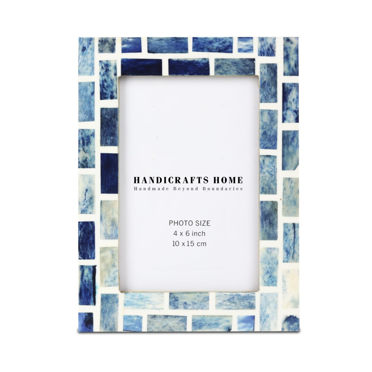 Handmade Blue Mosaic Bone Inlay 4x6 Photo Frame