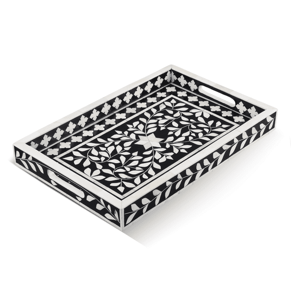 Handicrafts Home Moroccan Pattern Inspired Trays Ideal Ottoman Multipurpose Serving Tray or Simply Use as a Decorative Trays (11x17 Inches, Grande Negra)