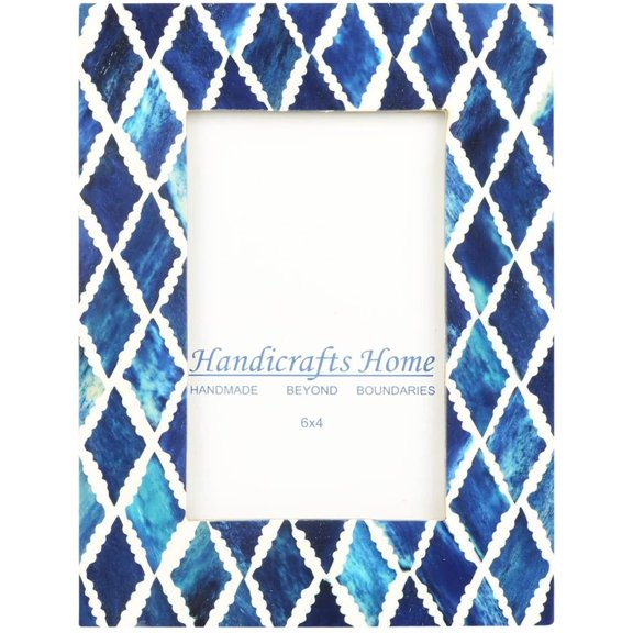 Handicrafts Home Photo Frame Blue White Bone Mosaic Moroccan Picture Frames - 4x6, Diamond