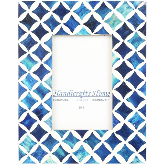 Handicrafts Home Photo Frame Blue White Bone Mosaic Moroccan Picture Frames - 4x6, Star