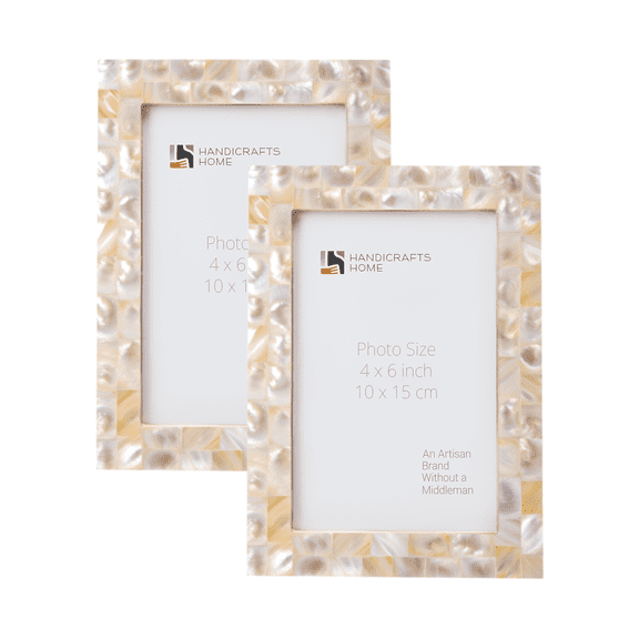 Handicrafts Home 4 by 6 Picture Frames Pack of 2 – White Mother of Pearl Photo Frame, Decorative Frames for Wall & Desk, Boho Chic & Vintage Inspired Home Decor, Unique Handmade Photo Display