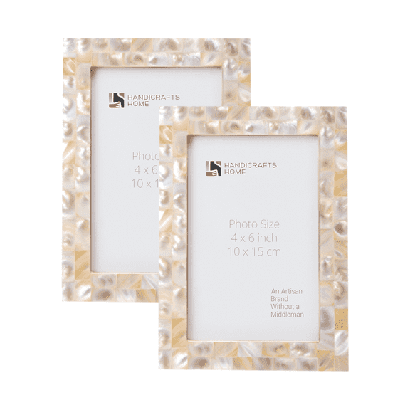Handicrafts Home 4 by 6 Picture Frames Pack of 2 – White Mother of Pearl Photo Frame, Decorative Frames for Wall & Desk, Boho Chic & Vintage Inspired Home Decor, Unique Handmade Photo Display