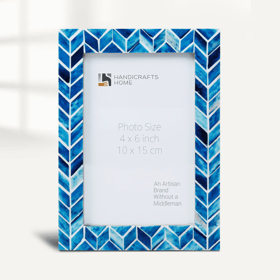 Handicrafts Home Blue BoneInlay Picture Frame, 4x6 Photo Frame for Wall or Tabletop, Boho Farmhouse Home Decor, Family Picture Frame- Artic Ice