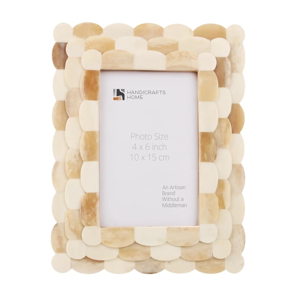 Handicrafts Home Picture Frame Scalloped Art Inspired Handmade Bone Inlay Gift Photo Frames - 4x6 inch Natural